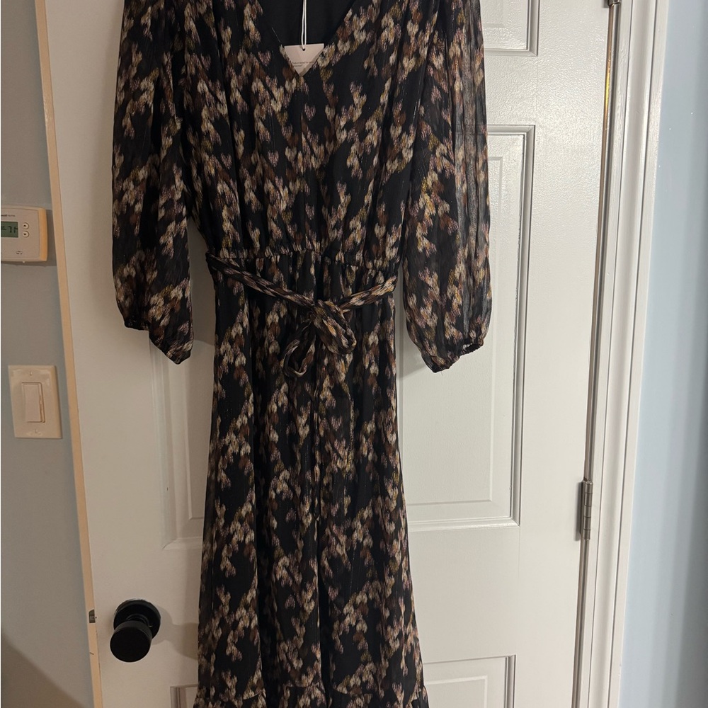LC Lauren Conrad Pink and Yellow Wrap Sundress with Bishop Sleeves